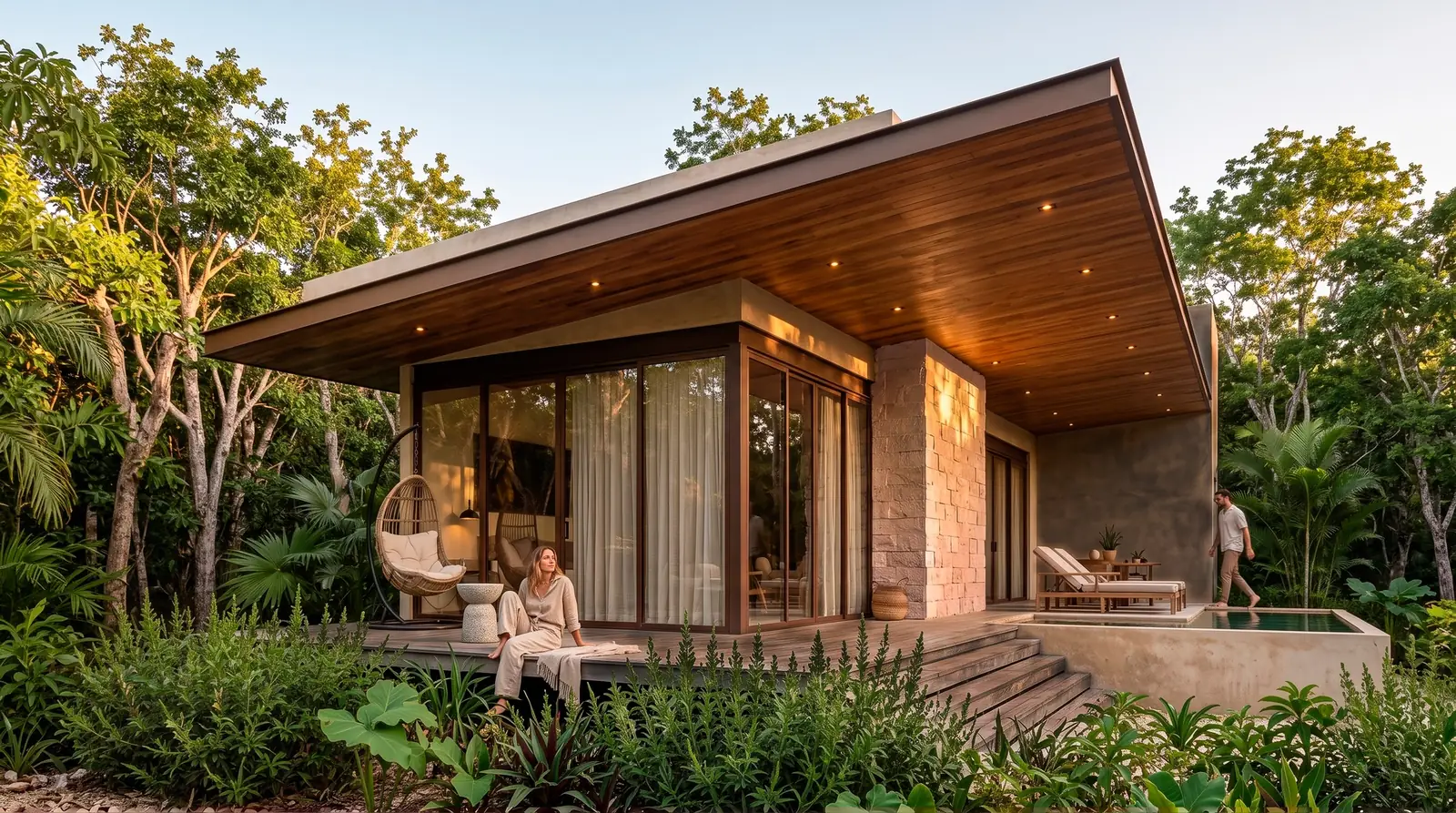 Villa con terraza de madera y alberca privada